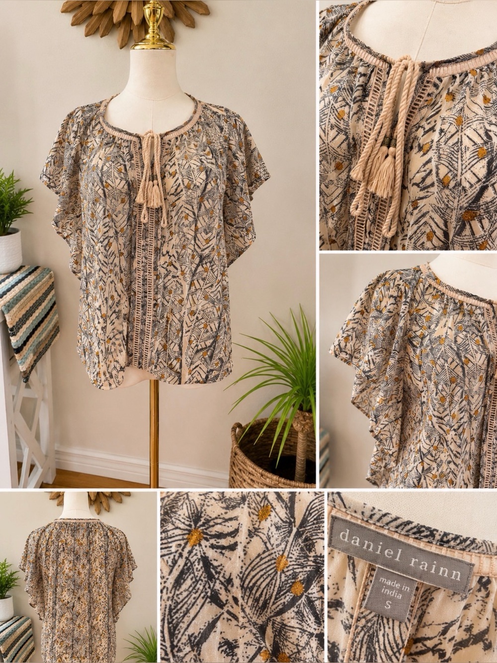 🤍 Boho Beauty Daniel Rainn Tassel Flutter Sleeve Blouse | Size Small